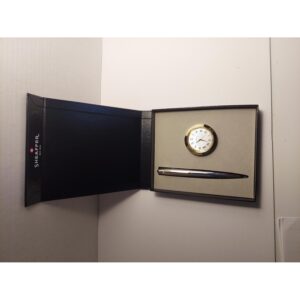 Sheaffer VFM Gift Set with Polished Chrome GT Rollerball & Desk Clock / Paperweight